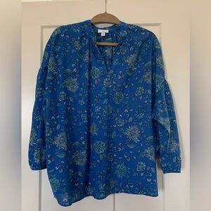 J. Jill Royal Blue Floral Split-Neck Tunic